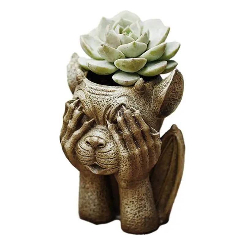 

Succulent Plant Pots Hear No See No Speak No Mini Flower Pots Resin Face Flower Pot Head Planter Pot See No Evil Statue Pen