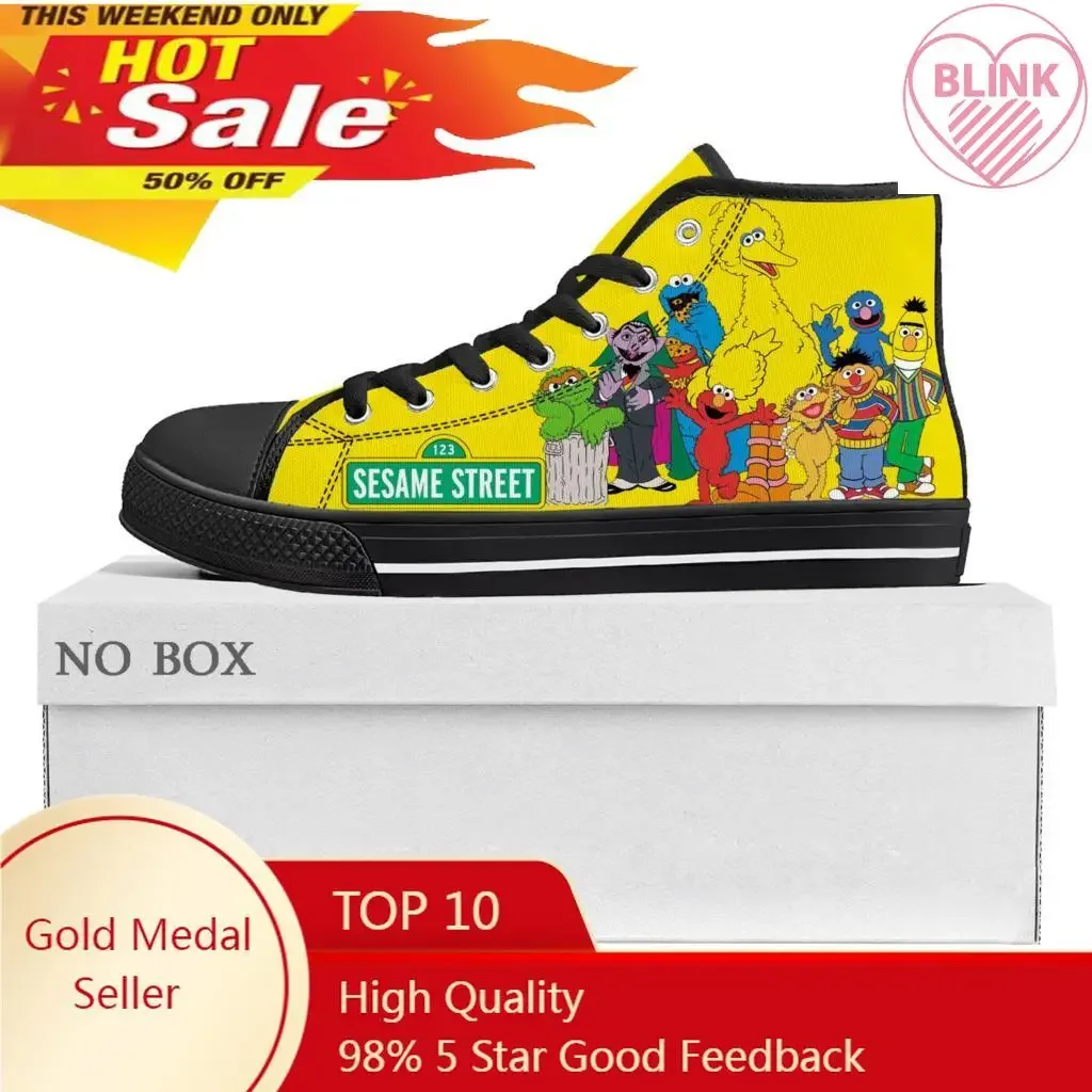 

Cartoon Elmo Sesame Street High Top Sneakers Mens Womens Teenager High Quality Canvas Sneaker Casual Couple Shoes Custom Shoe