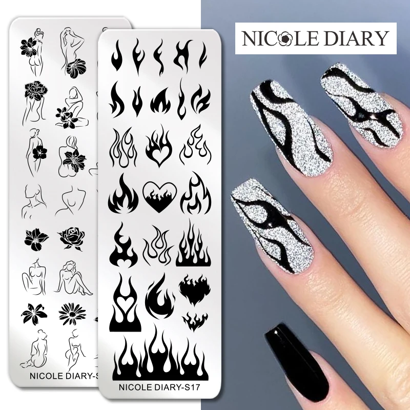 Трафареты NICOLE DIARY для стемпинга ногтей пластины с геометрическими листьями