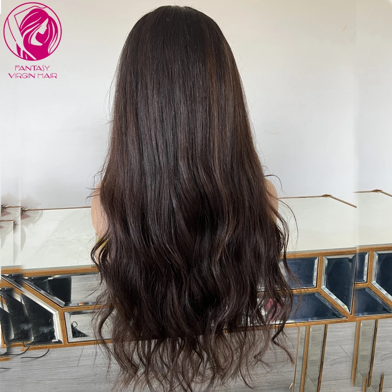 Натуральные волнистые темно-коричневые волосы Lowlights парики на полной сетке малый