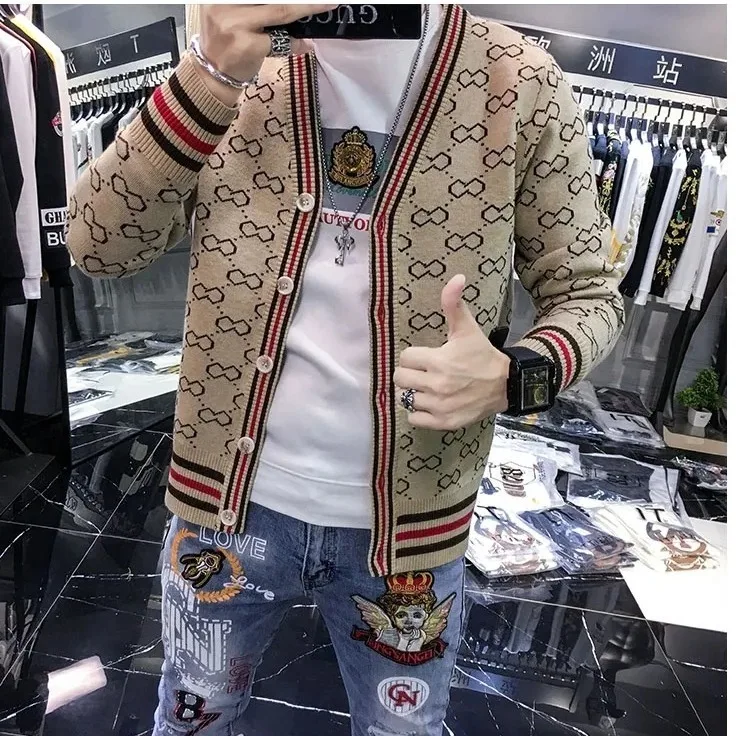 

Men's cardigan knitted sweater 2021 new Korean version trend spring and autumn sweater jacket men