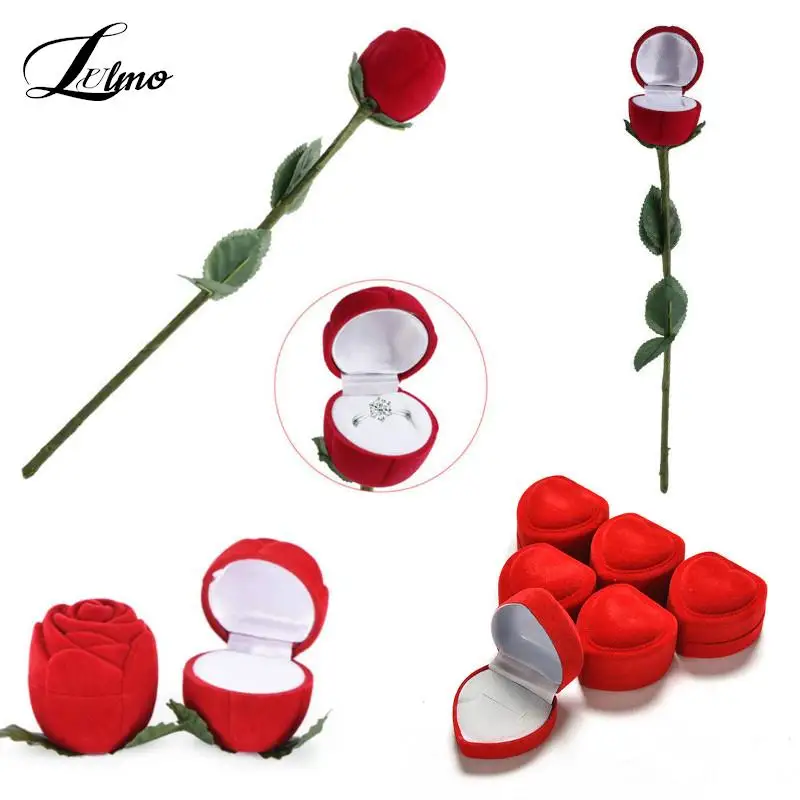 

Portable 3D Red Rose Heart Jewelry Box Wedding Ring Gift Case Earrings Storage Display Holder Gift Boxes For Earring Rings