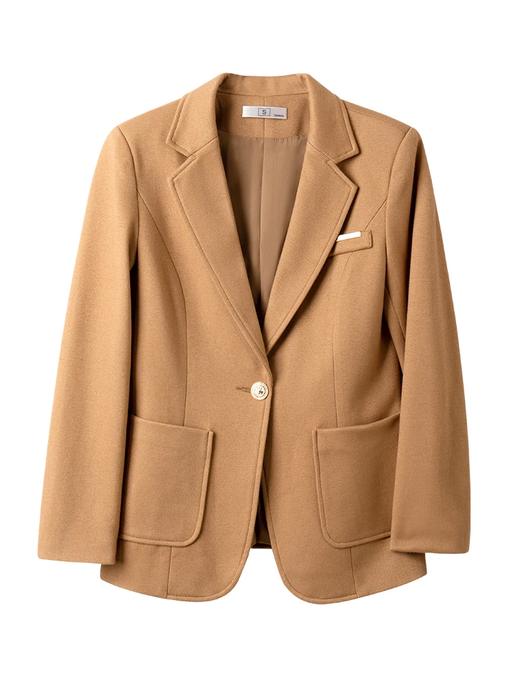 

Модный женский официальный Блейзер Красный Кофейный желтый Дамская куртка Женская осенне-зимняя рабочая одежда с длинным рукавом пальто с карманами