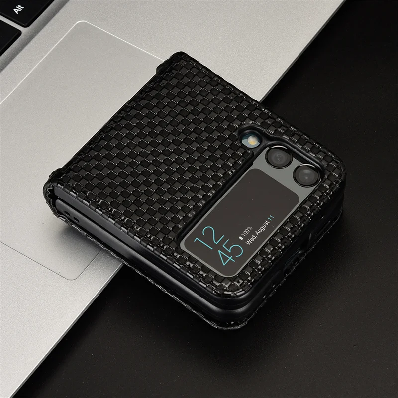 

For Samsung Flip4 Leather Card Slot Case for Galaxy Z Flip4 5G Z Flip3 5G SM-F711B Pearlescent Lattice Case Hard PC Case