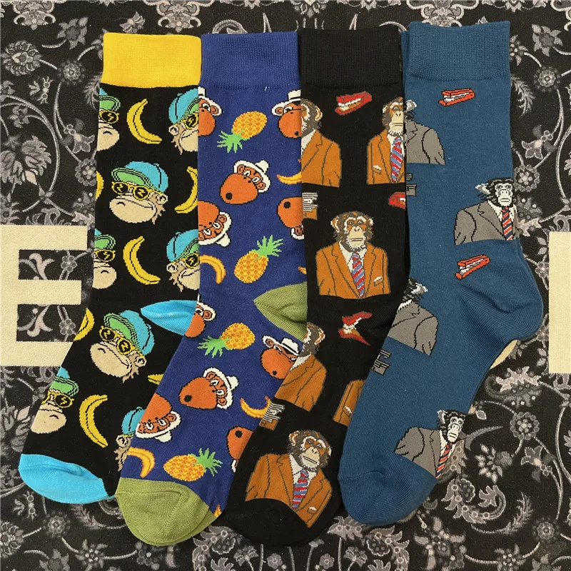 

Ins Street Fashion Men's Crew Socks Monkey Gorilla Happy Banana Orangutan Pineapple Gentleman Ape Cotton Adult Cola Snowboarding