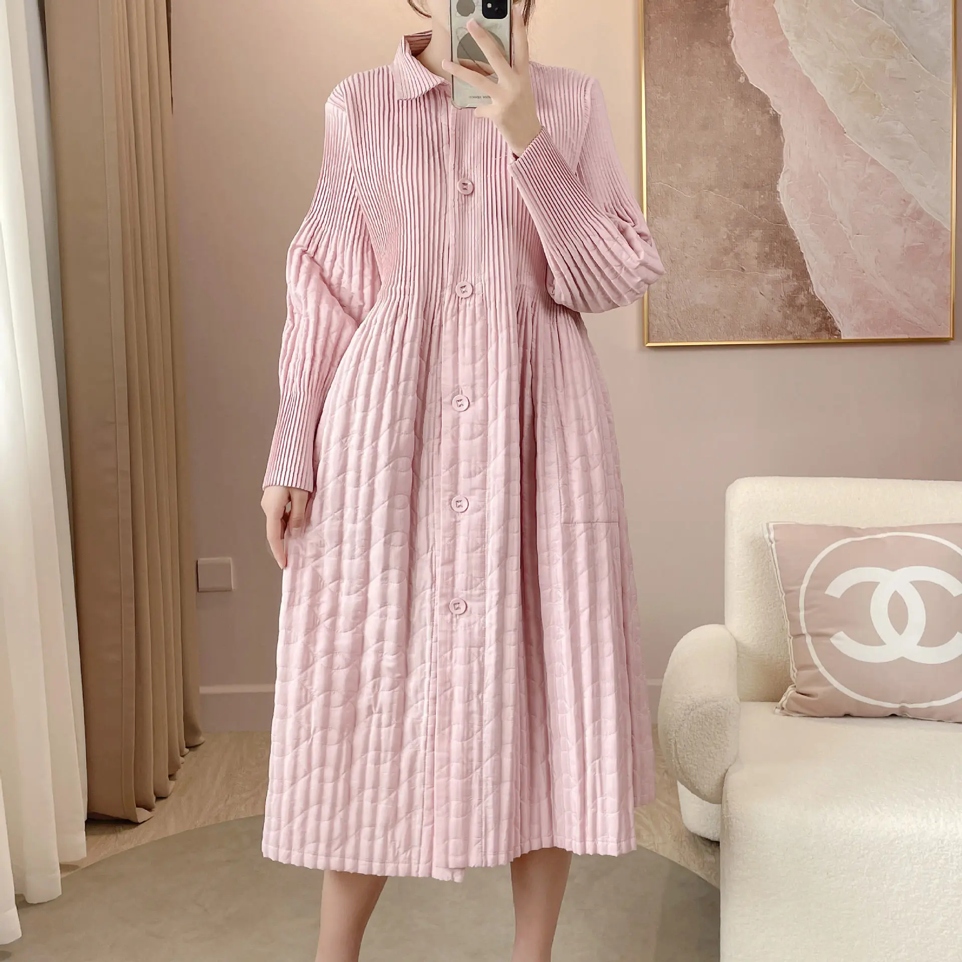 Pleated 2023 Autumn/Winter New Cotton Coat Mid length Trench Collar  winter  winter clothes women  coat