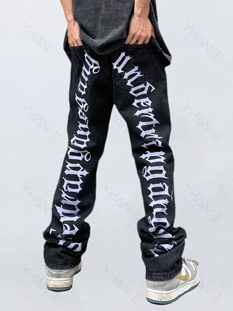 New Jeans Men's Brand Clothing Korean Hip-hop Hole Embroidery Oversized S-4XL Straight Black Trousers Fashion Men’s Streetwear