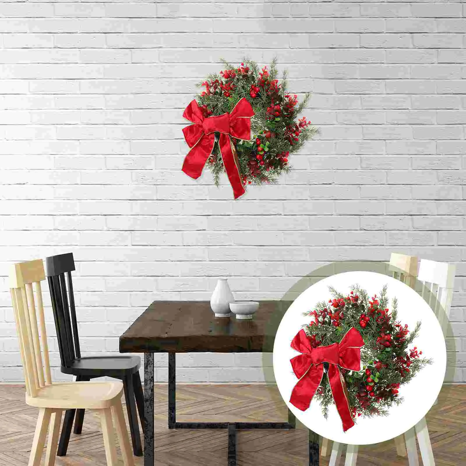

Christmas Wreath Xmas Hanging Pendant Lifelike Garland Decor Party Festival Door Adorn