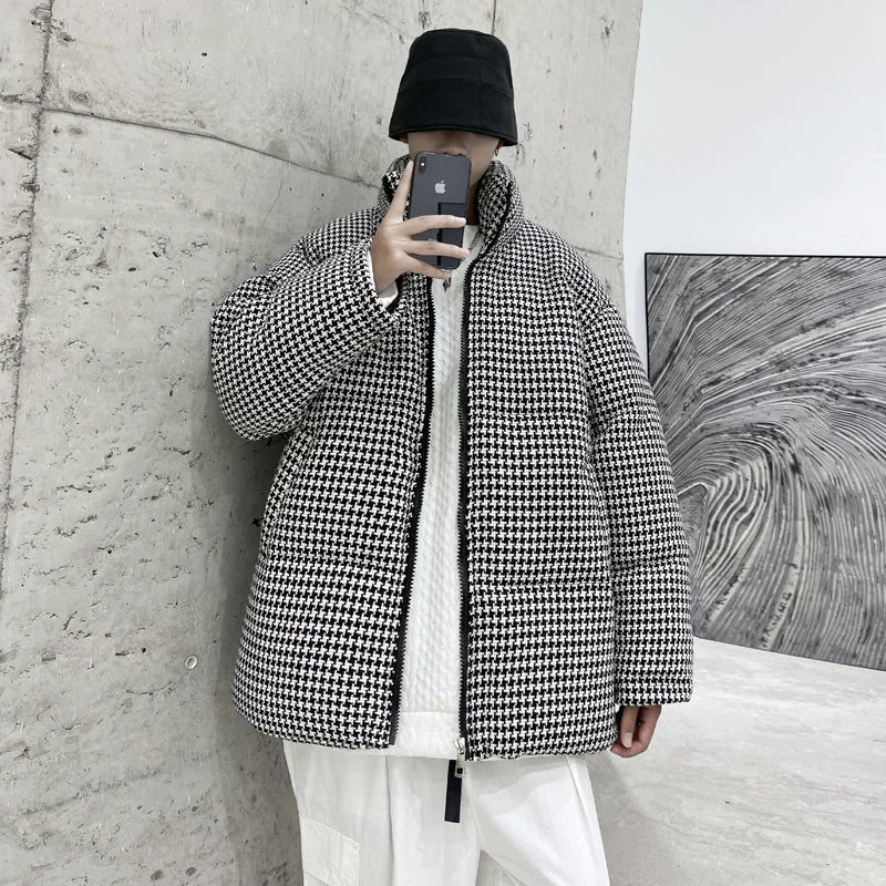 Winter Jacket Men Warm Fashion Retro Casual Plaid Thickening Jacket Men Streetwear Korean Loose Short Coat Mens Large Size M-5XL