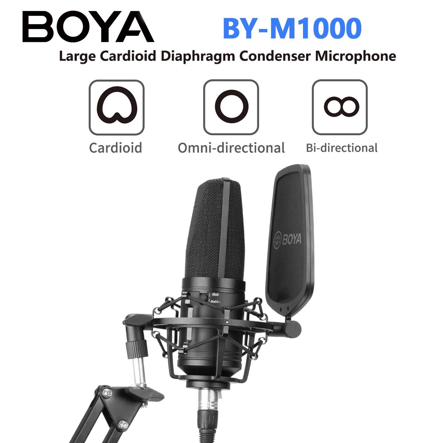 

Микрофон BOYA BY-M1000 Студийный конденсаторный кардиоидный с большим диафрагменным фильтром