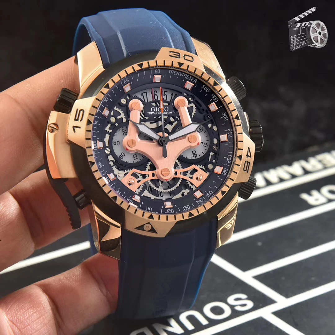 

men quartz chronograph watch black rose gold rubber