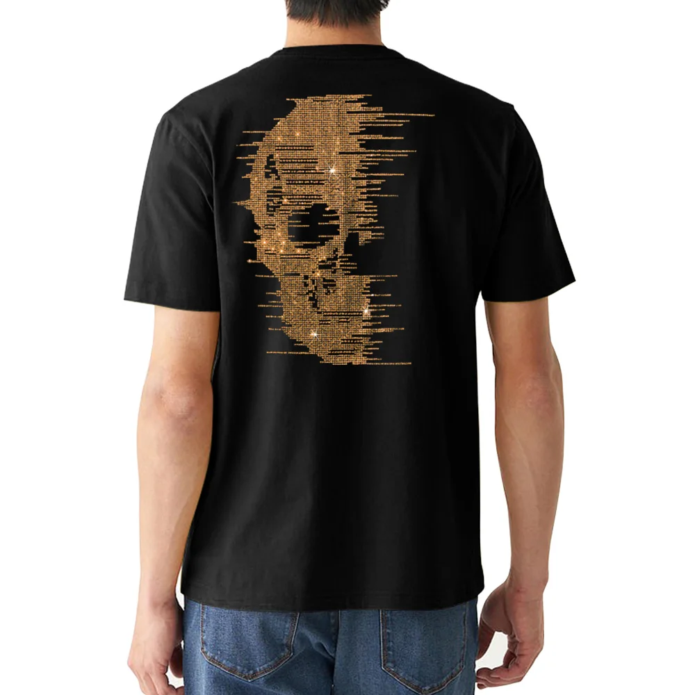 

2022 Mens Summer Golden Skull T-Shirts Rhinestones Printed t shirt homme Streetwear Man 100% Cotton O Neck Tees oversized Tops