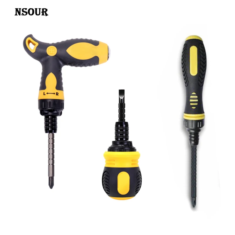 Multifunction Ratchet Screwdriver High Quality Steel Screwdrivers Length Adjustable Screw Driver Cross Slotted Screwdriver Set