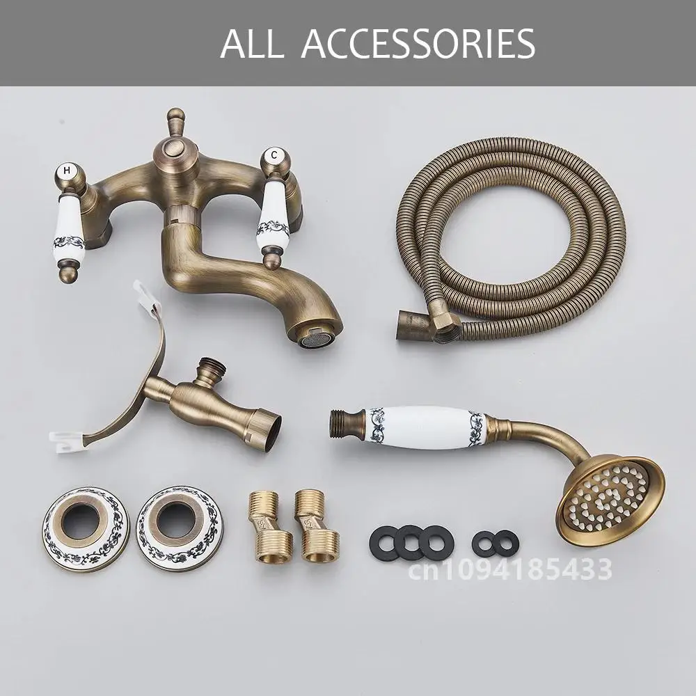 Onyzpily Смеситель для душа ванны Античный ORB Золотой стиль телефона Спрей Настенный