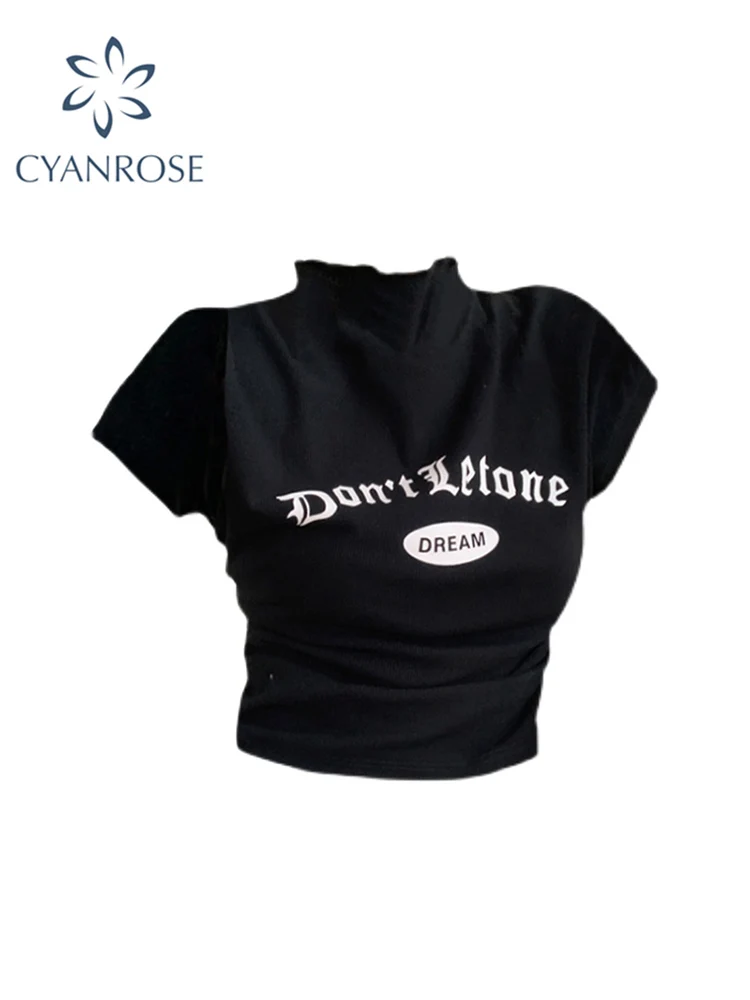 

Gothic Black Sexy Tees Tops Women Fashion T Shirt Slim Short Sleeve Print Crop Top Ladies Streetwear Y2k O-neck Top Summer 2022