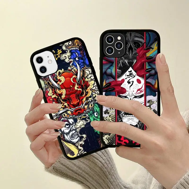 

Samurai Oni Mask Phone Case for iPhone 11 12 13 14 Pro Max 8 7 6 Plus X SE XR Silicone TPU Hard PC Fundas
