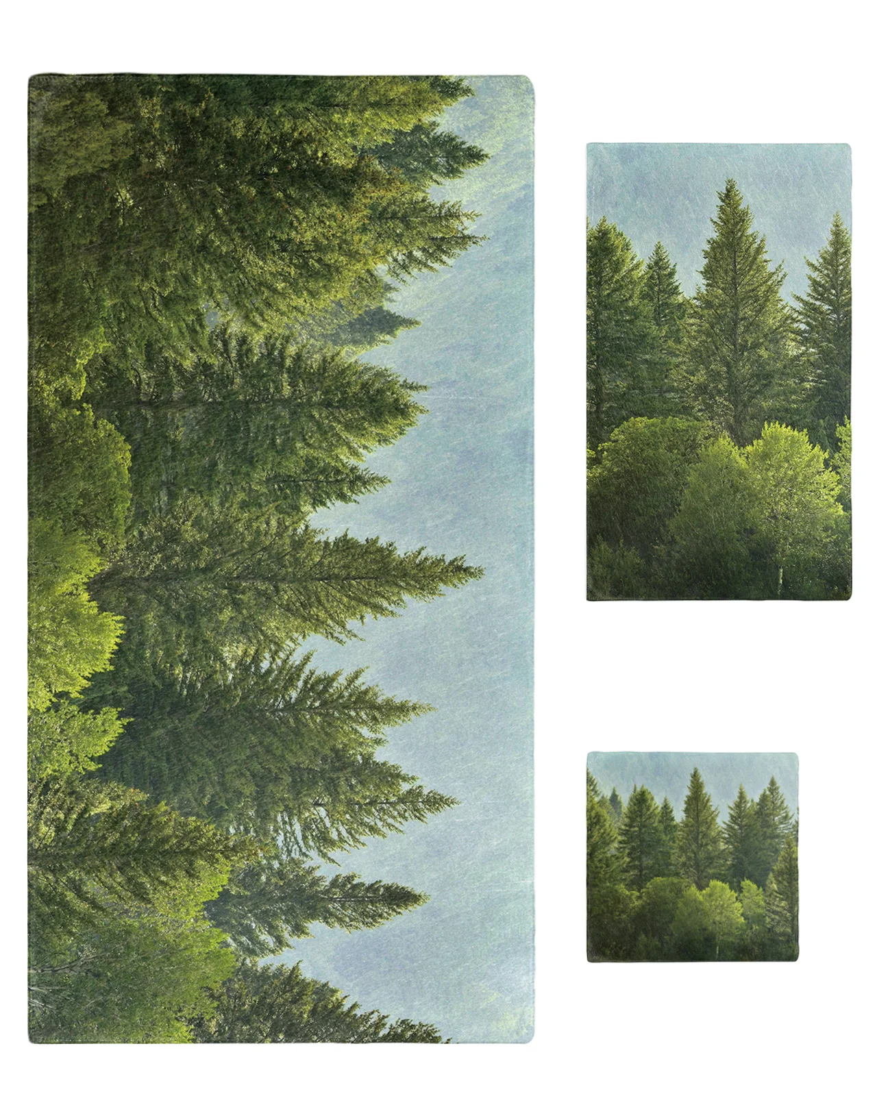 Set Green Pine Forests And Rain On Hillsides Large Bath Towe