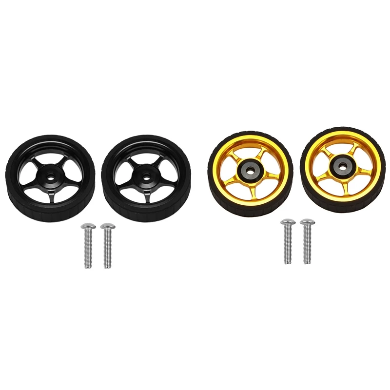 

2 Pair Bike Widen Easy Wheel For Brompton Aluminum Alloy Easy Wheel Ultralight Push Wheels Cycling Parts, Black & Gold