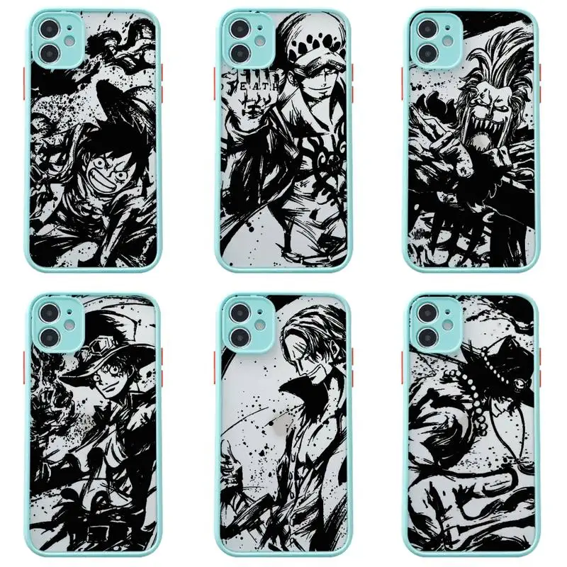 

One Piece Luffy Anime Phone Case For iphone 13 12 11 Pro Max Mini XS 8 7 Plus X SE 2020 XR Matte Transparent Light blue Cover
