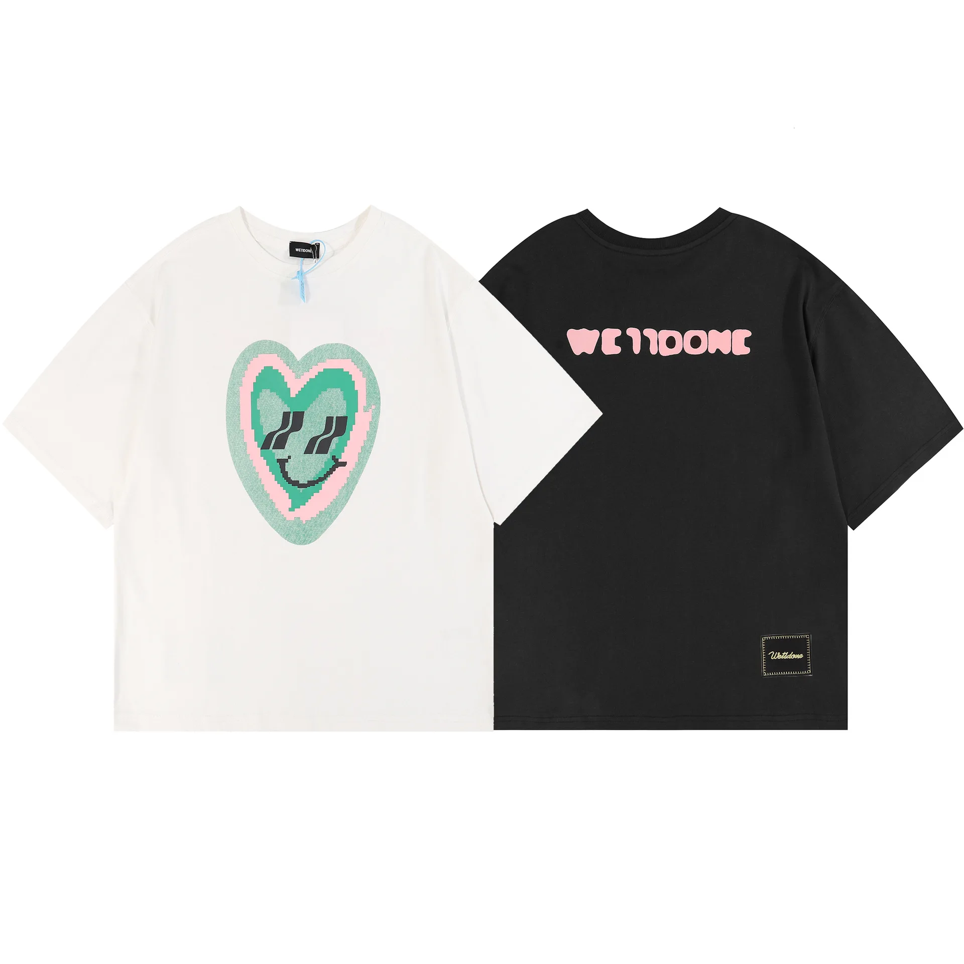 

22ss Корея WE11DONE новые зеленые с принтом love с коротким рукавом мужские свободные футболки оверсайз для женщин и девочек футболка в форме сердц...