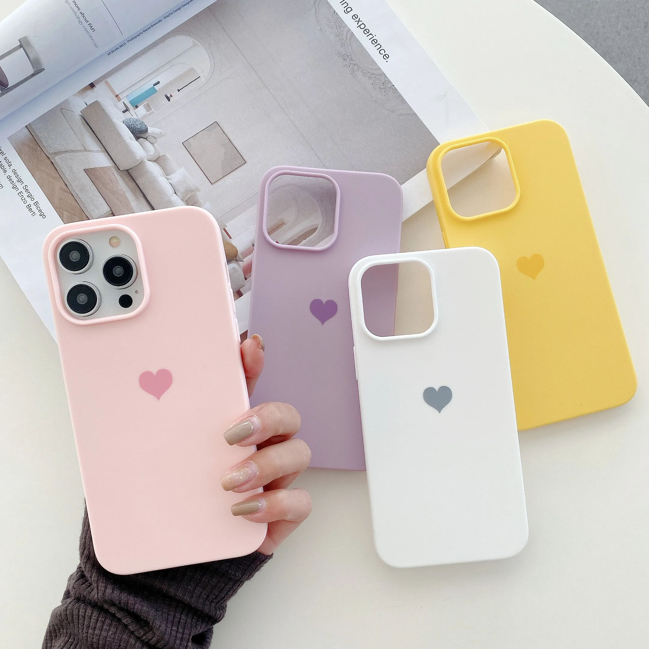 

Love Heart Soft Phone Case For iPhone 11 12 13 14 Pro Max XS Max X XR 6 7 8 Plus SE 12Mini Shockproof Bumper Silicone Back Cover