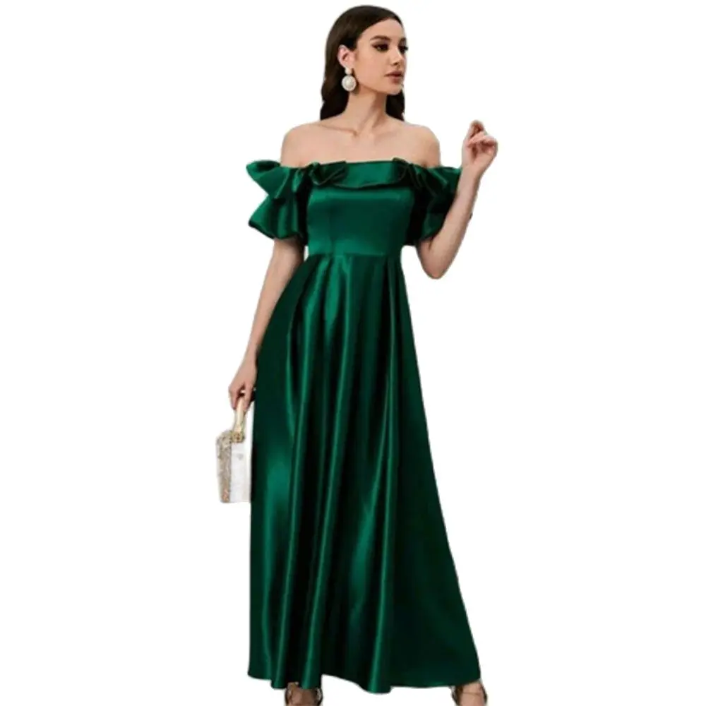 

Green Evening Dresses 2022 Robe De Soirée Femme Short Sleeves Ruched A Line Ankle Length Women Party Dress Prom Dresses