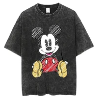 Men's Washed T-Shirt cute cartoon disney mickey mouse Oversized T Shirt women Summer Short Sleeve Tshirts Harajuku футболка tops 6