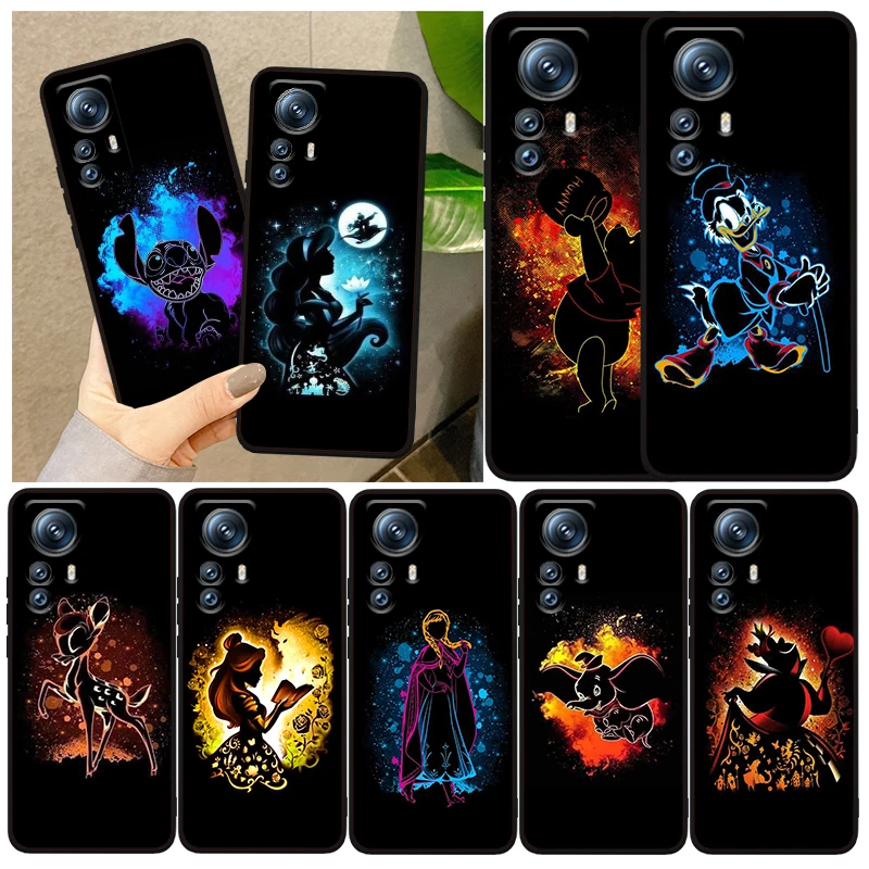 

Disney Anime Stitch Princess Phone Case For Xiaomi Mi 12T 12S 12X 12 11 11T 11i 10T 10 9 Pro Lite Ultra 5G Cover Black Funda