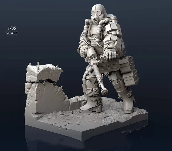 Futuristic Super Soldier Gunner With Mask Unpainted