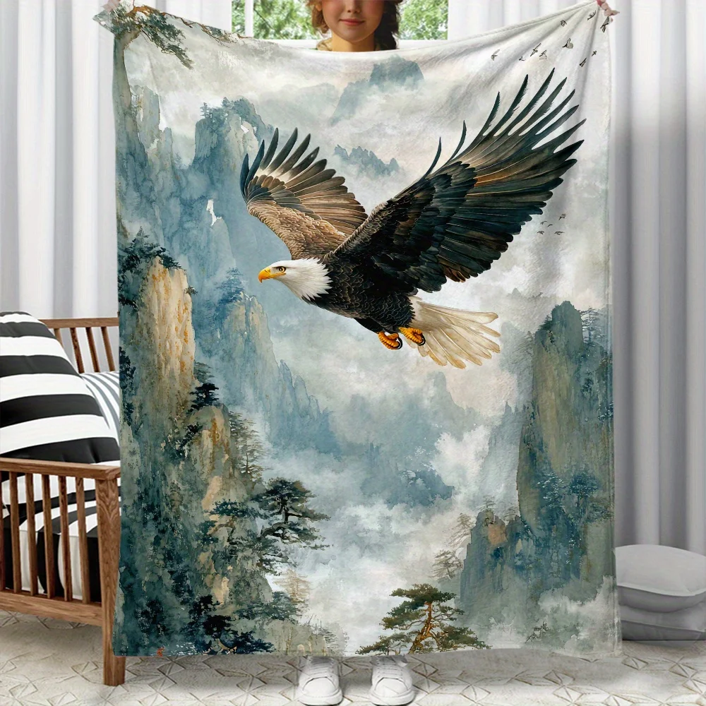 1 шт. фланелевое одеяло с принтом Majestic Eagle & Lone Wolf Forest — мягкий, теплый полиэстеровый флис, легкий и портативный для дивана (art.: 3920d15b95a3e) - 3920d15b95a3e