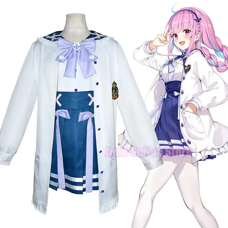 

Game Virtual Anchor Vtuber Minato Aqua Cosplay Costume Top Jackets Skirts Suits Bow Badge Hair Tie Two-dimensional Performance