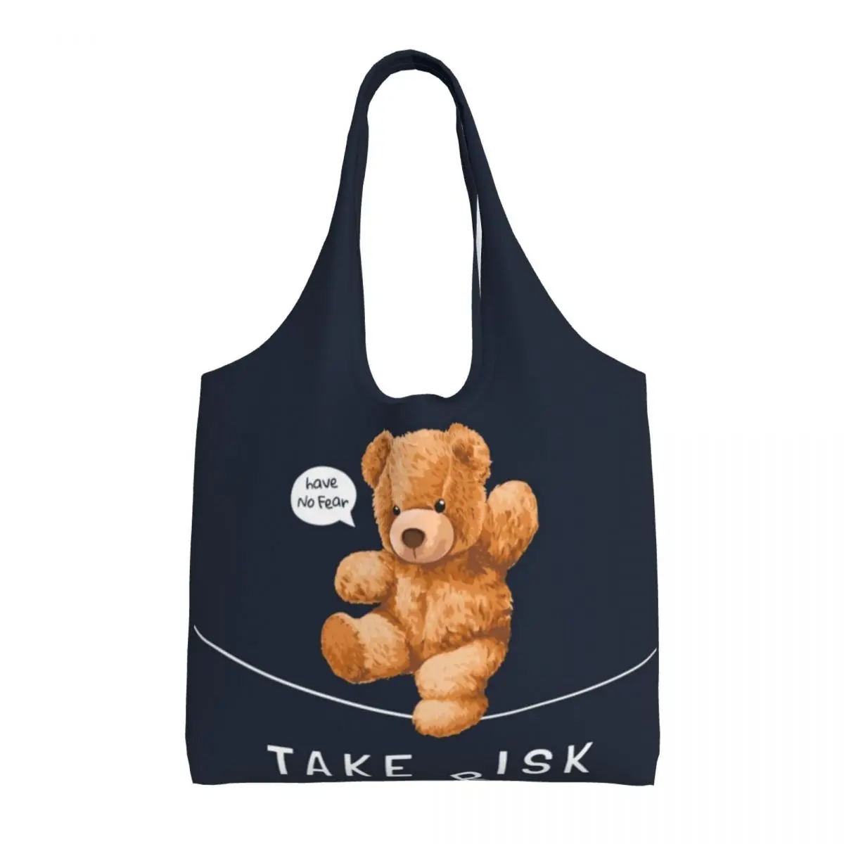

Bear Toy Walking On String Shopping Bag Have No Fear Take Risk Shopping Female Handbag Gifts Retro Polyester Bags