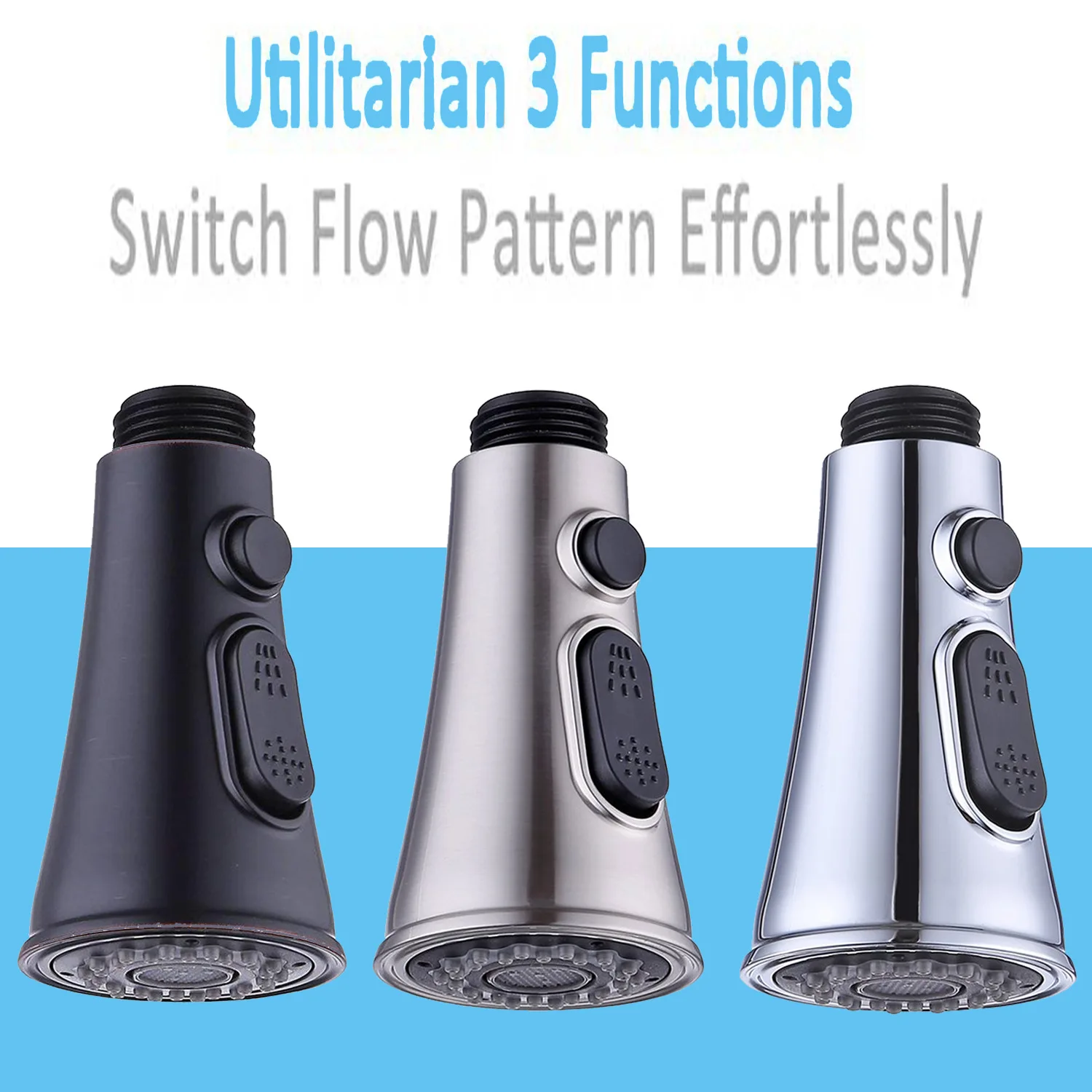 

Chrome Finished Kitchen Basin Faucet Sprayer Pull-out Head Accessories Horn Button Switching Water-saving Sprinkler