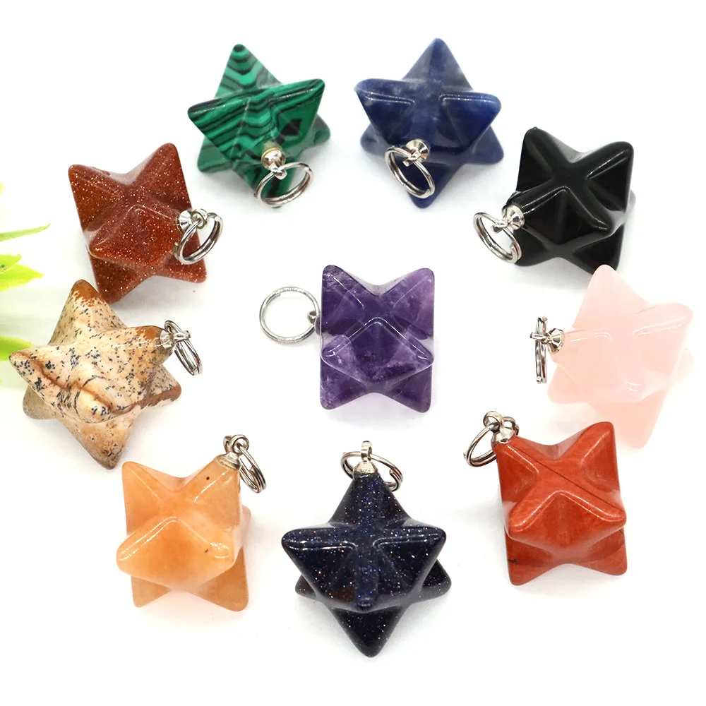 

Crystal Quartz Merkaba Star Pendant Natural Stone Pendulum Hexagram Necklaces For DIY Fashion Jewelry Divination Wholesale Gifts