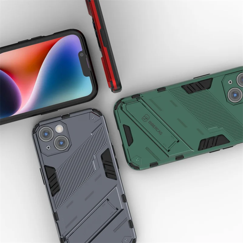 For iphone 14 Case For iphone 14 Cover Funda Capa Shell Coque Armor Shockproof Holder Stand Hard PC Back Bumper For iphone14