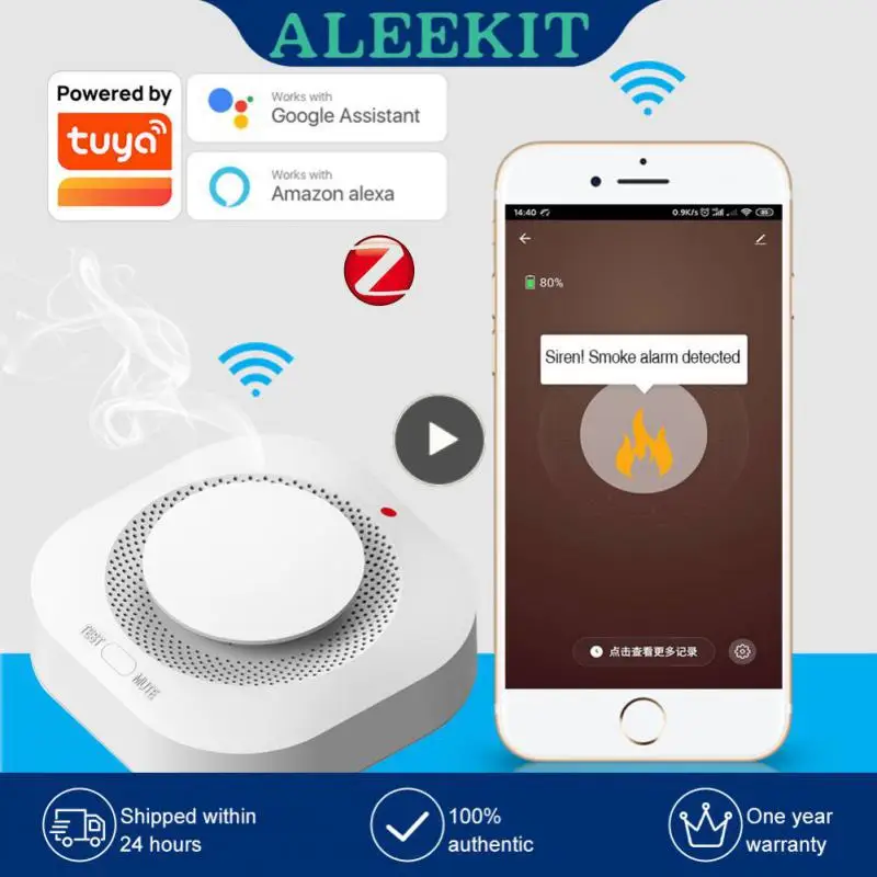 

9v Alarm Sensor Wireless App Control Smoke Detector Family Security Progressive Sound Photoelectric Work With Tuya Zigbee Hub