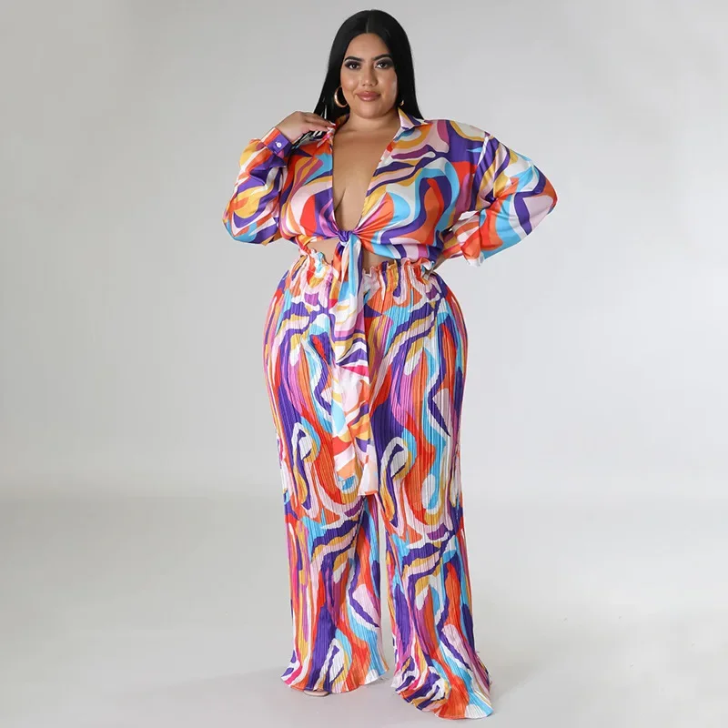 Костюм KEXU из двух предметов с винтажным принтом блузка длинными рукавами и