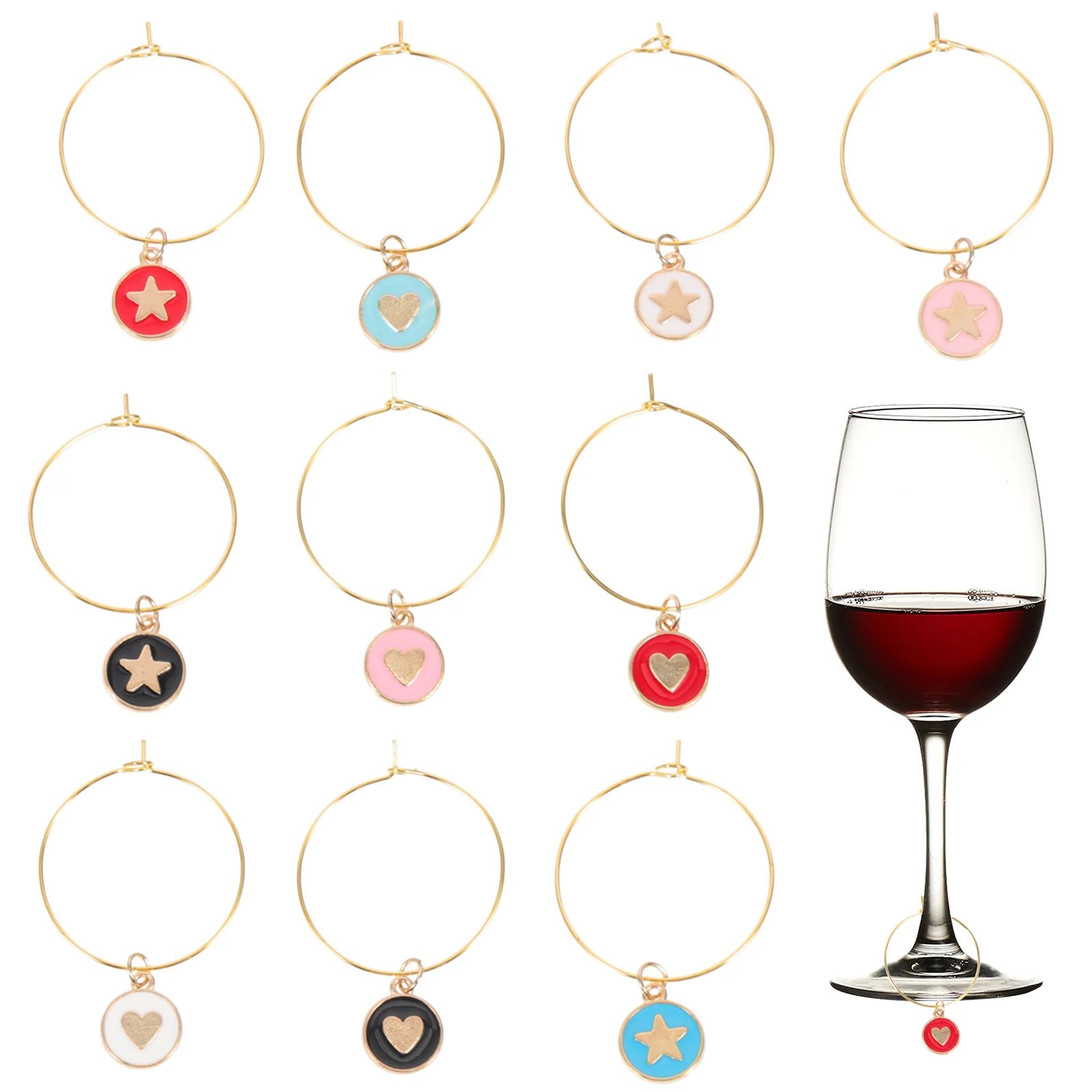 

Glass Drink Tags Charms Markers Rings Tag Cup Charm Heart Holiday Identification Identifierstars Swirl Decor Dangle Decorations