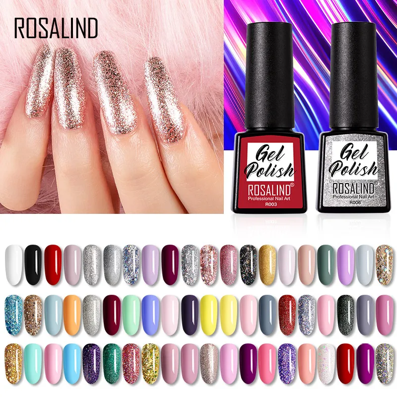 

Гель-лак для ногтей ROSALIND, гибридные Блестящие Блестки 7,3 мл для маникюра, дизайн ногтей, лак меняющий цвет