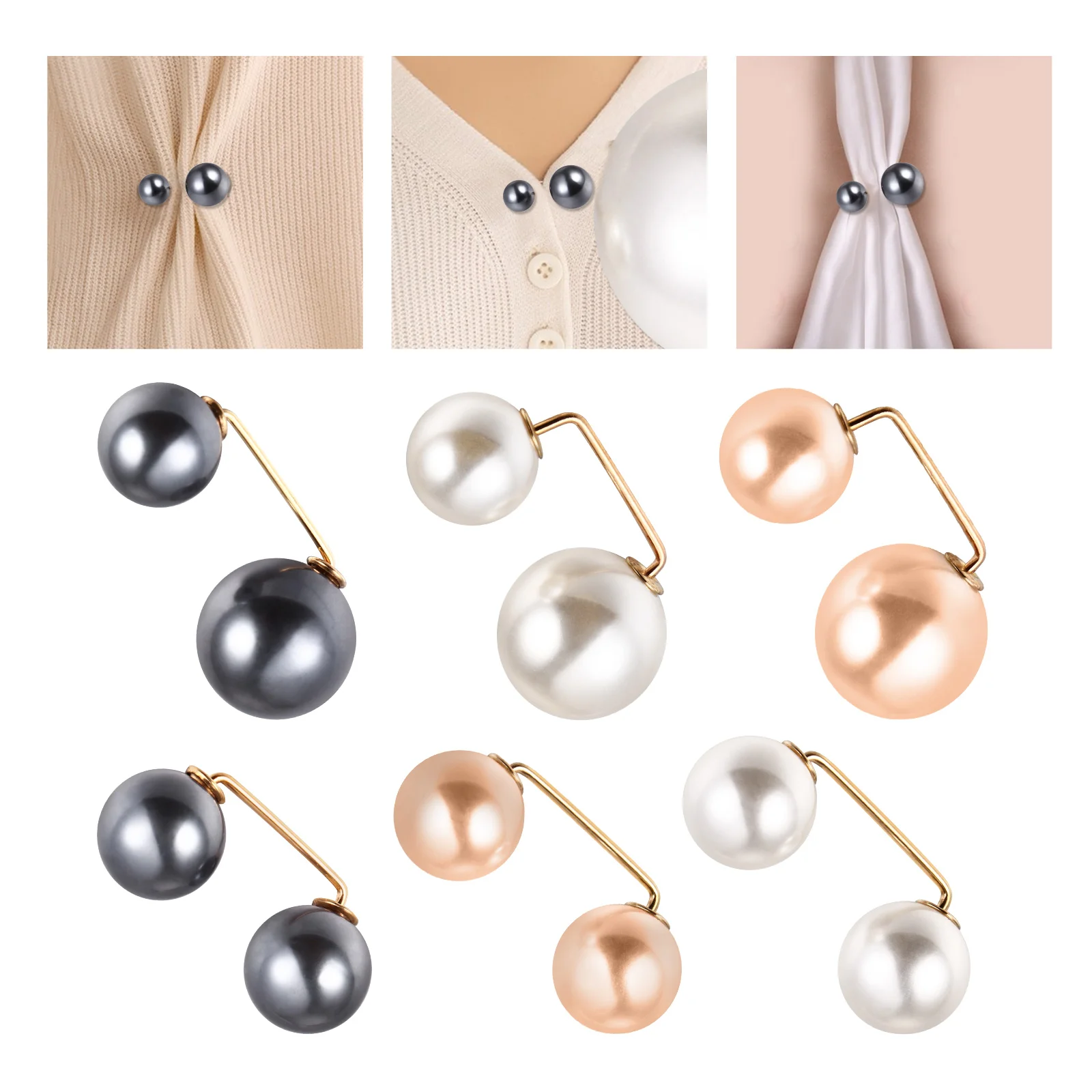 

Pearl Brooch Clips Collar Sweater Safety Shawl Pin Clip Cardigan Fauxbroochesdecoration Shirt Scarftops Clasp Double All Match