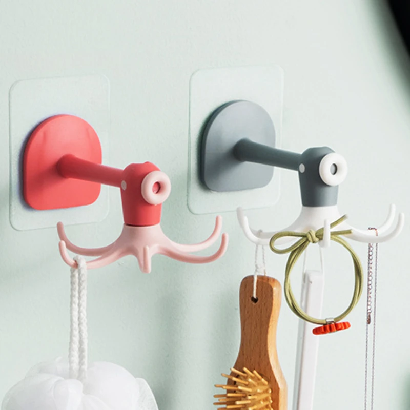 

Kitchen storage 360-degree rotatable hook six-claw wall hanging free punching seamless cabinet hanger bathroom sticky hook