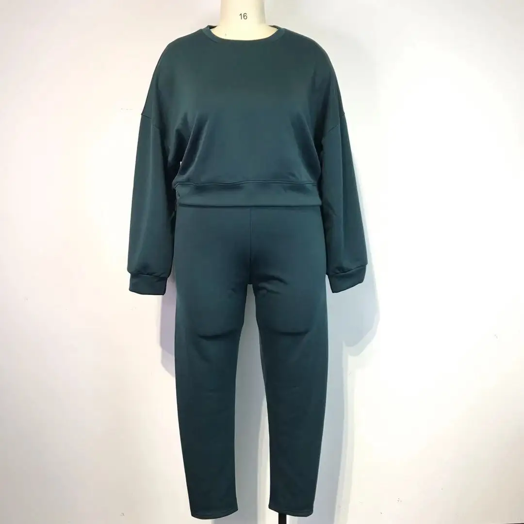 Plus Size Matching Sets Solid Long Sleeve O-Neck  Two Piece Sets Womens Outifits  Set of Women's Clothing 2 Pieces Office Lady