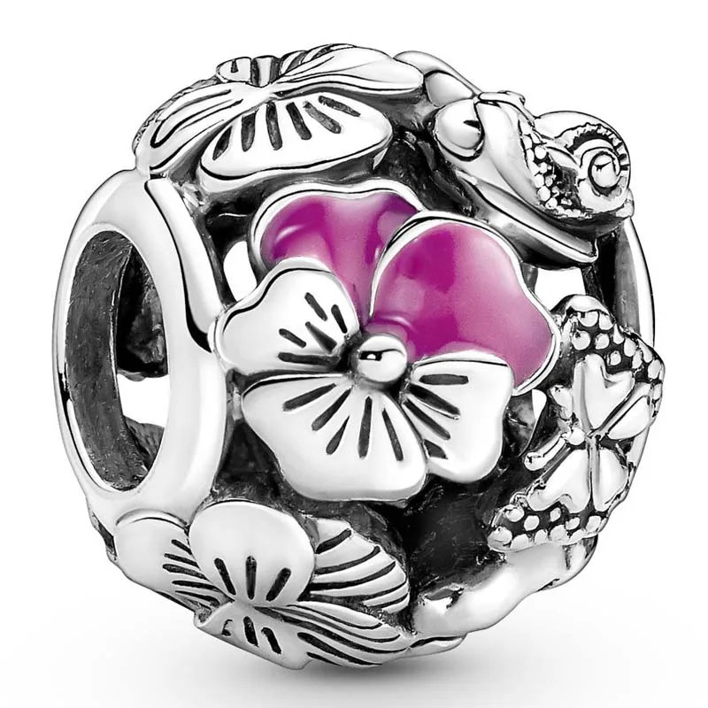 

Original Pansy Flower Friends Beads With Enamel Fit 925 Sterling Silver Charm Europe Bracelet Bangle Diy Jewelry
