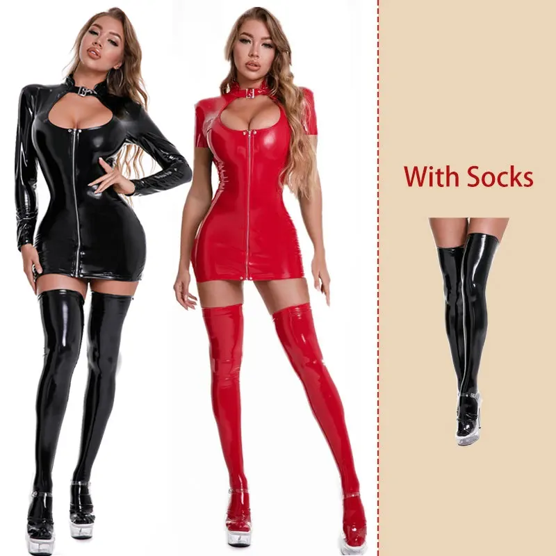 

Женское платье с вырезами на груди, сексуальное платье, блестящее платье из латекса с вырезами, обтягивающее мини-платье