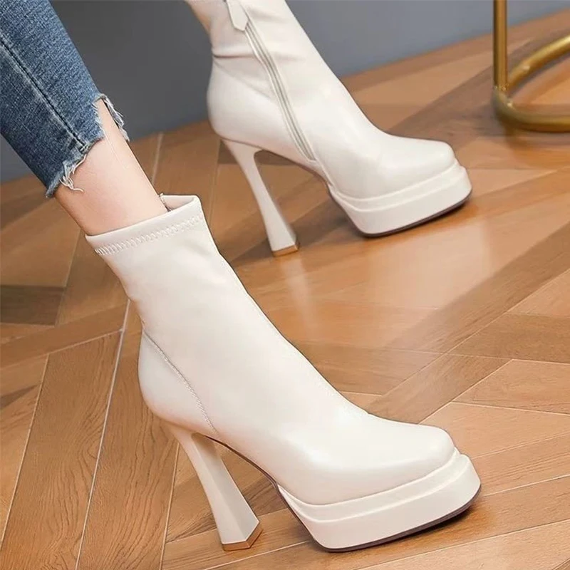 Женские ботильоны кожаные элегантные туфли на очень высоком каблуке женские