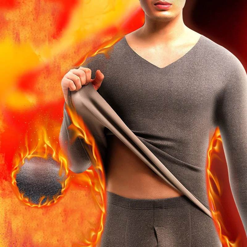 2pcs Men Seamless Thermal Underwear Set Autumn Winter High Quality Sexy Male Thermal Long Johns Plus Velvet Tshirt Leggings Suit