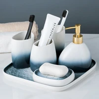 gradient gray soap dish liquid soap dispenser ceramic toothbrush holder cup shampoo lotion bottle ceramic bathroom accessories