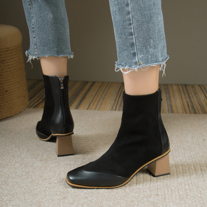 Зимние уличные женские ботинки на высоком каблуке с коротким вырезом и молнией