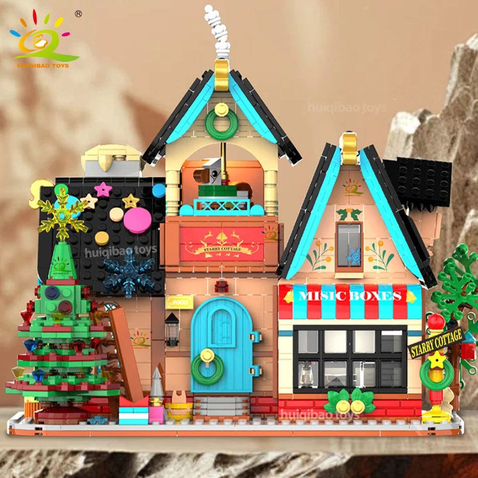 HUIQIBAO 1377 шт. городской рождественский дом MOC модель строительные блоки DIY
