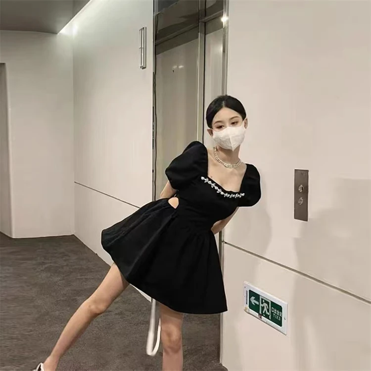 

COIGARSAM Long Dress Women Summer 2022 French Style Hollow Out Black White Dresses Dropshipping